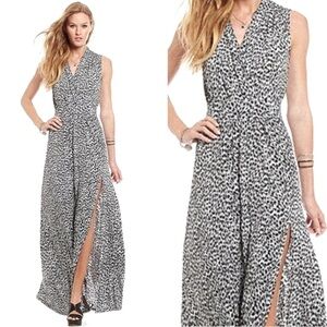 New Michael Kors Abstract Jaguar Side Slit Surplice Maxi Dress Size Small